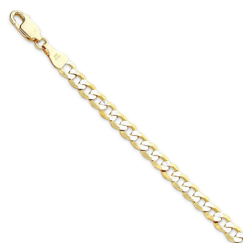9kt Yellow Gold Two Tone Silver Infused Curb Necklace 45cm