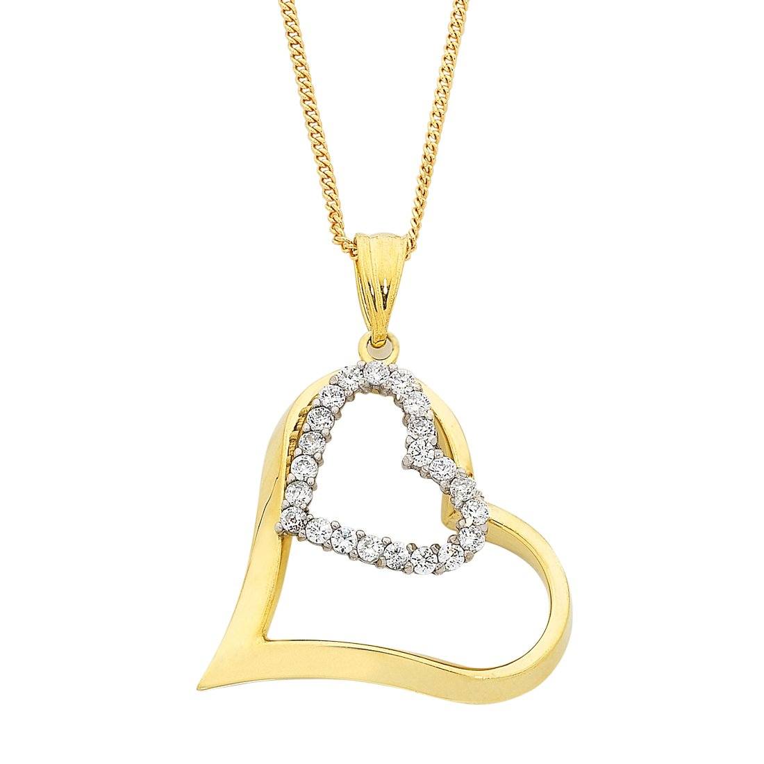 Cubic Zirconia Heart Pendant in 9kt Yellow Bonded Gold