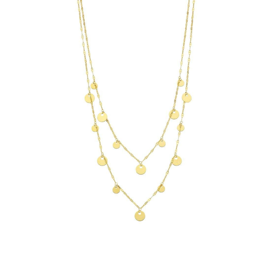 9kt Yellow Gold Silver Infused Disc Charm Double Necklace 45+5cm
