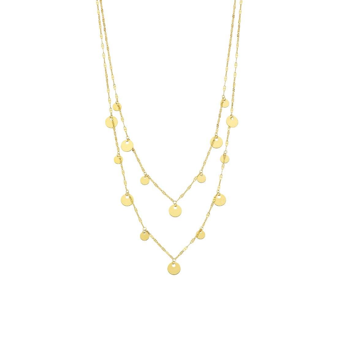 9kt Yellow Gold Silver Infused Disc Charm Double Necklace 45+5cm