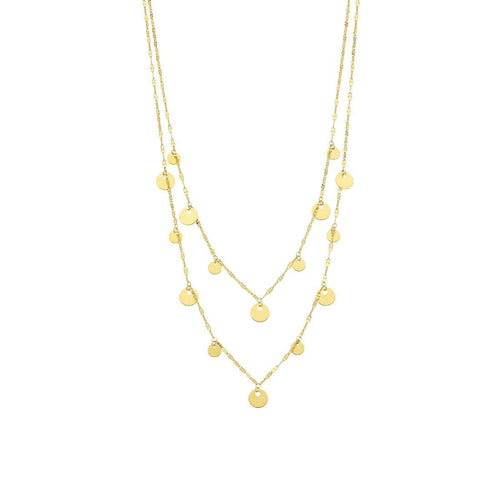 9kt Yellow Gold Silver Infused Disc Charm Double Necklace 45+5cm