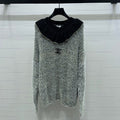 Chanel 2025 Ruffled Collar Shimmering Sweater Gray Black Polyester Wool 319566