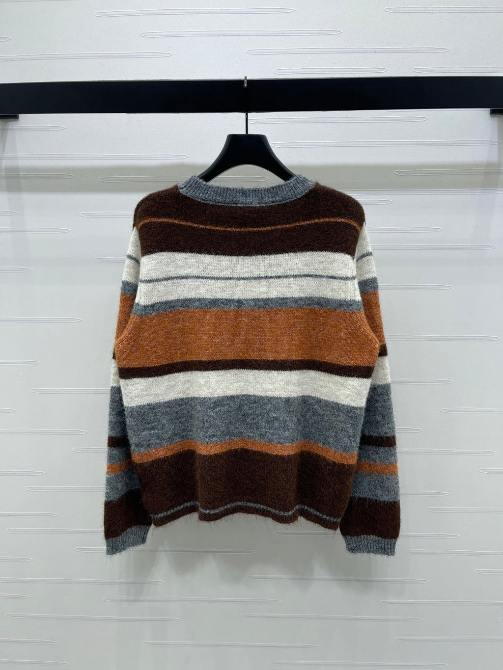 Chanel 2025 Striped Pullover Long-sleeved Sweater Brown Wool Cashmere 319607