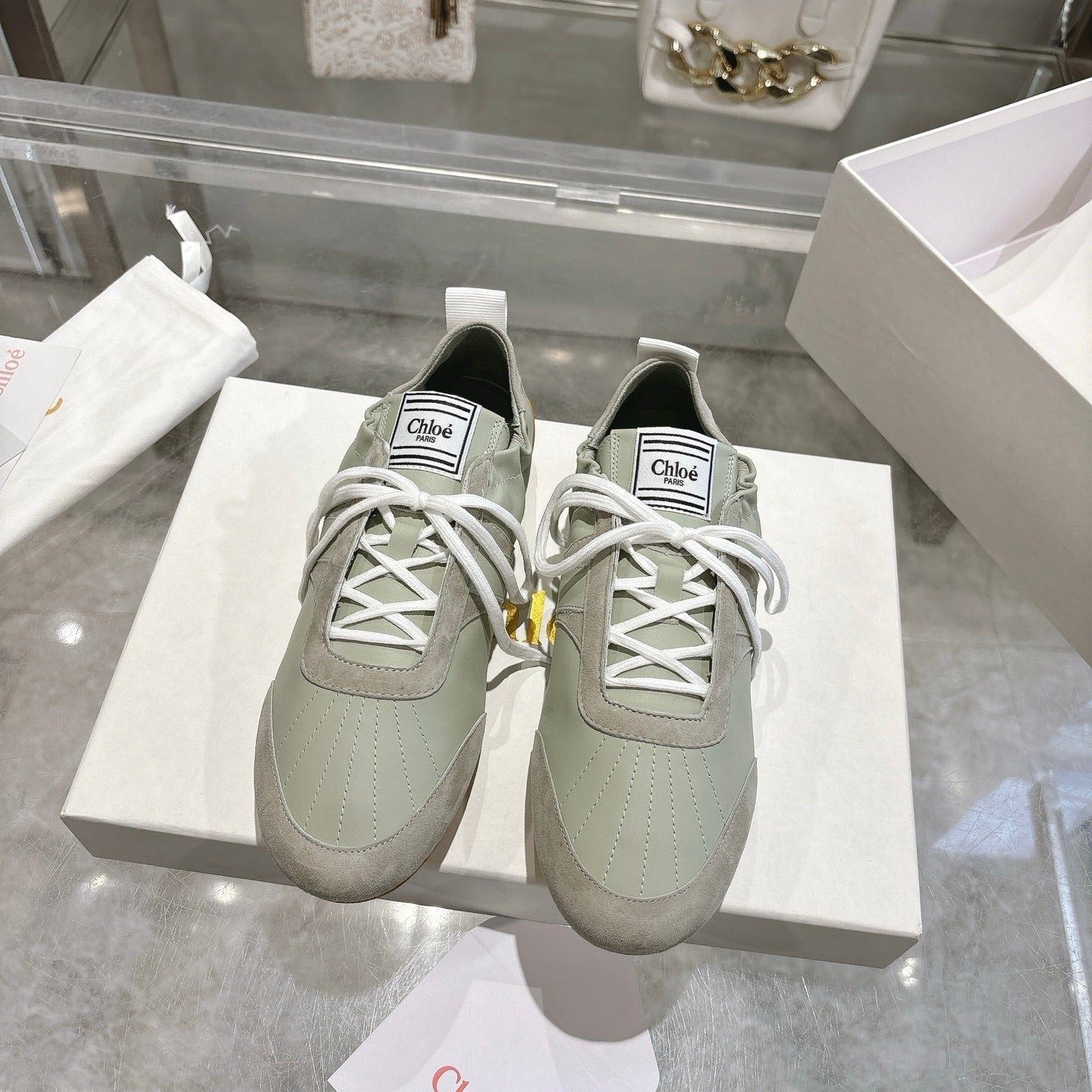 Chloe ballet flat casual shoes light sage green cowhide 518813