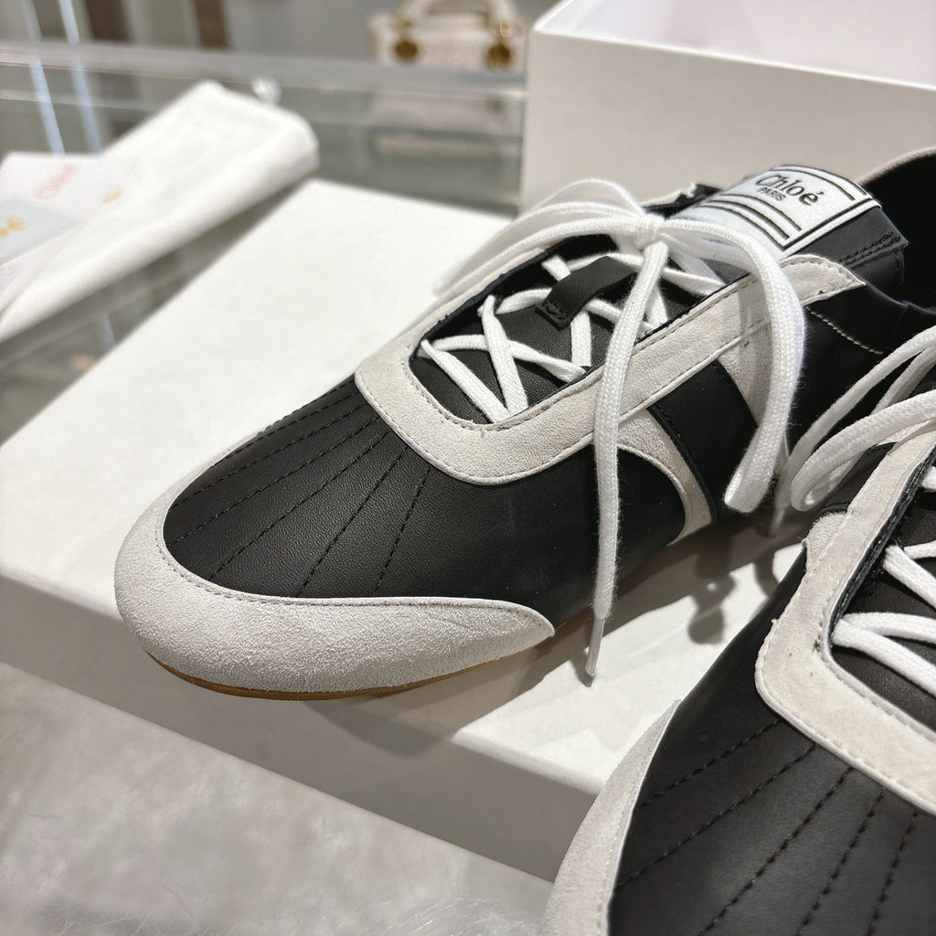 Chloe ballet flat casual shoes black white cowhide 518814