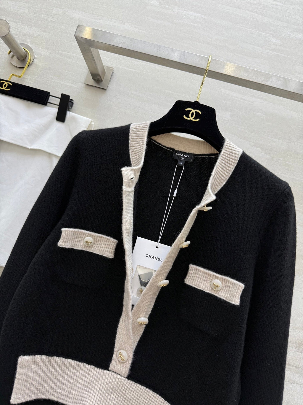 Chanel 2025 Two-Piece Cardigan Jacket Black Wool Cashmere 319528