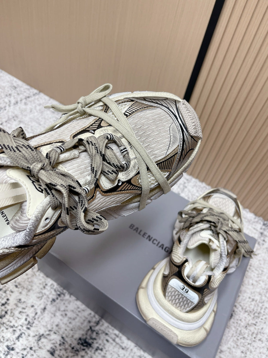 Balenciaga Sneaker Mesh Lace-up Cream Gray Fabric 534182