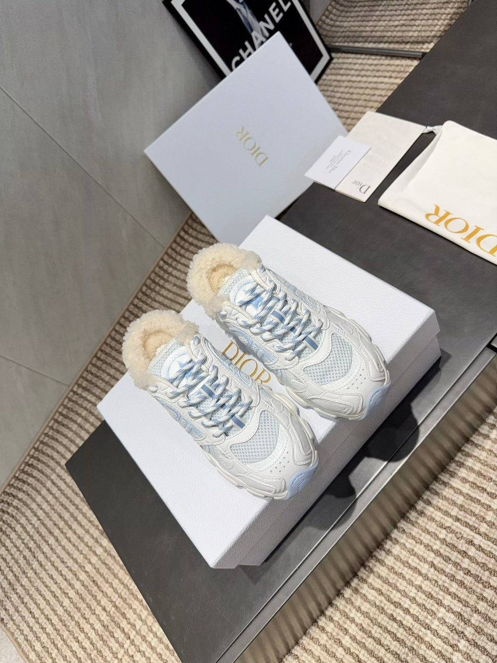 CD platform casual sneaker white light blue wool suede mesh 539682