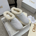 Chloe Nama Shearling-Lined Mule Light Gray Suede 523134