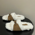 Balenciaga Classic Buckle Slippers White Brown Wool 535029