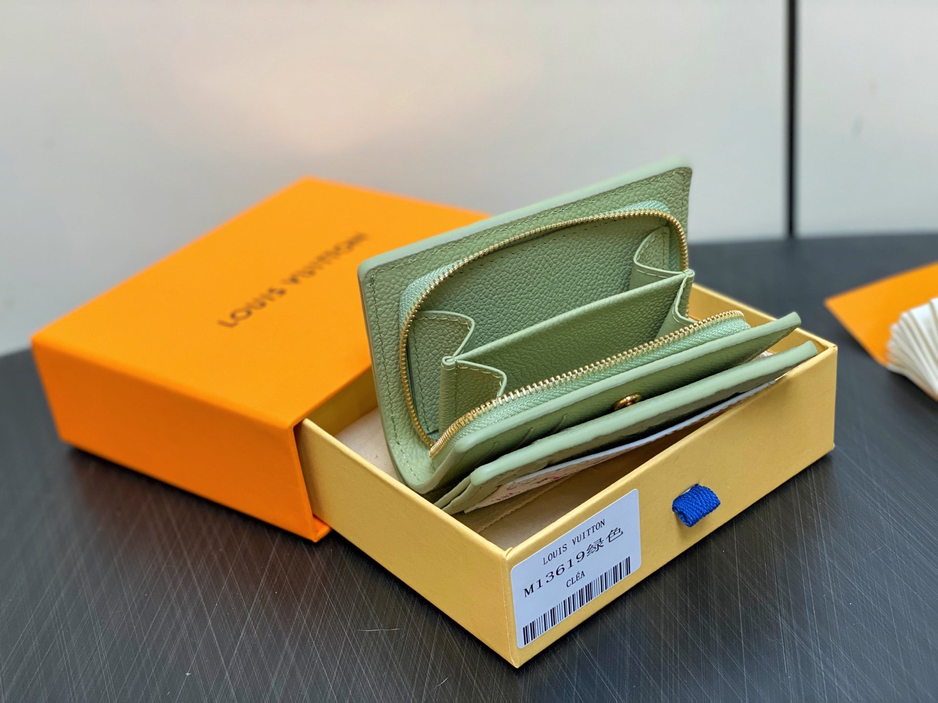 LV x TM Portfolio Claire Green Gold Leather 329879
