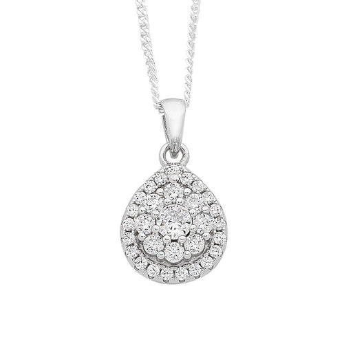 45cm Cubic Zirconia Pear Halo Necklace in Sterling Silver