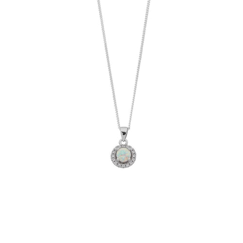 45cm Synthetic Opal and Cubic Zirconia Halo Necklace in Sterling Silver