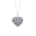 45cm Blue Filigree Cubic Zirconia Heart Locket Necklace in Sterling Silver