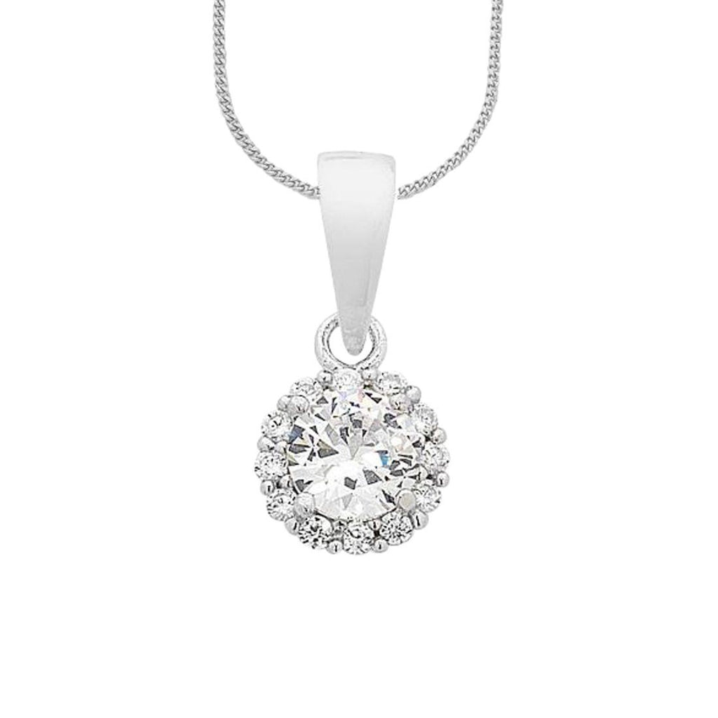 45cm Cubic Zirconia Halo Pendant Necklace in Sterling Silver