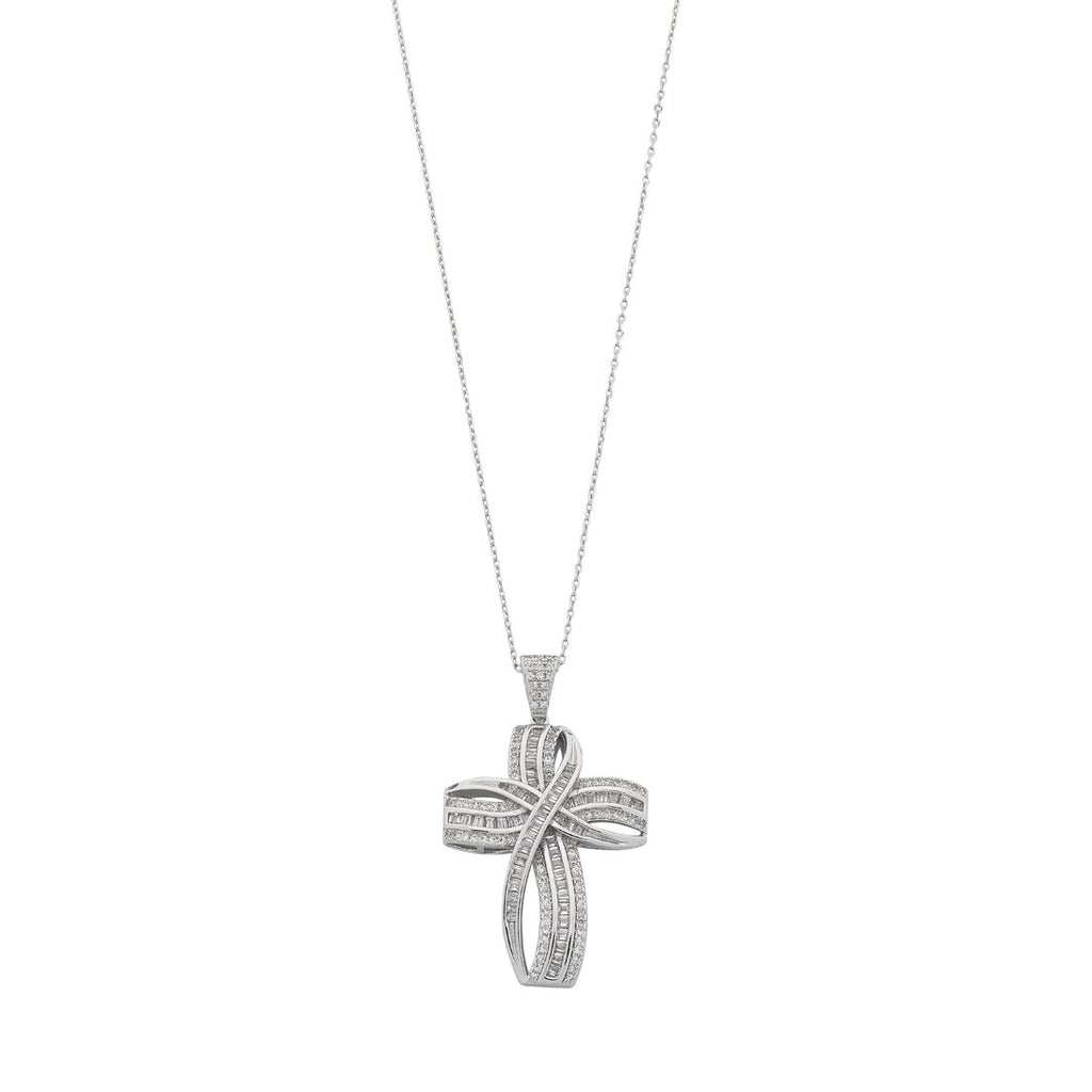 45cm Sterling Silver Cubic Zirconia Large Cross Necklace