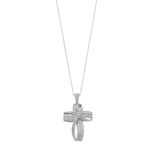 45cm Sterling Silver Cubic Zirconia Large Cross Necklace