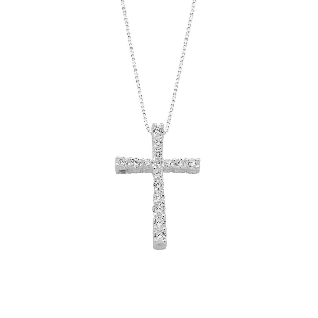 45cm Sterling Silver Cubic Zirconia Claw Set Cross Necklace