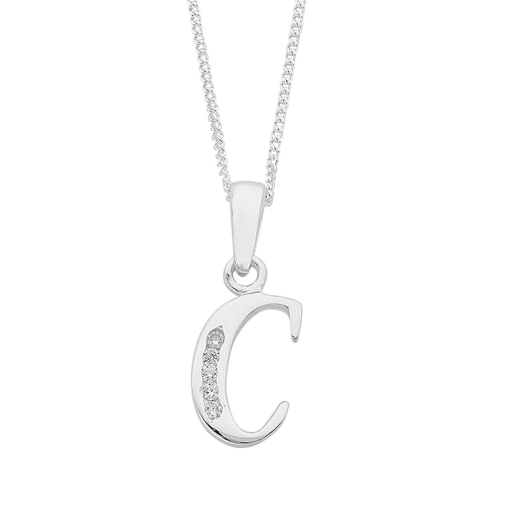 45cm Sterling Silver Cubic Zirconia Initial Necklace - Most Initials Available