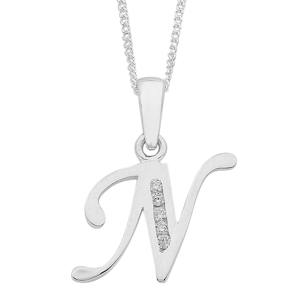45cm Sterling Silver Cubic Zirconia Initial Necklace - Most Initials Available
