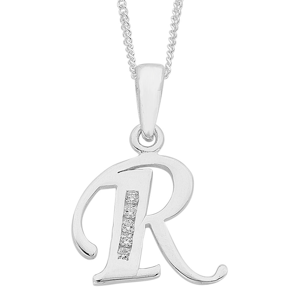 45cm Sterling Silver Cubic Zirconia Initial Necklace - Most Initials Available