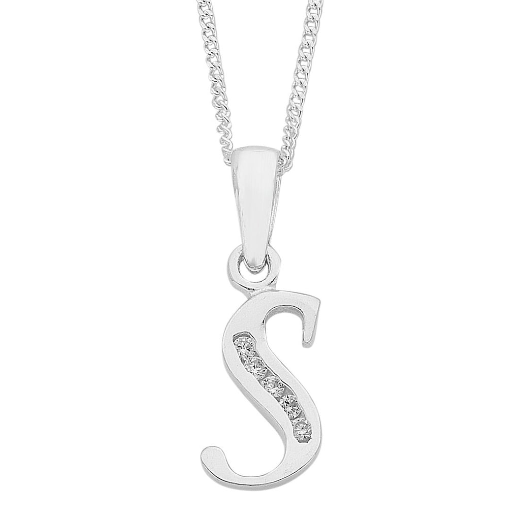 45cm Sterling Silver Cubic Zirconia Initial Necklace - Most Initials Available