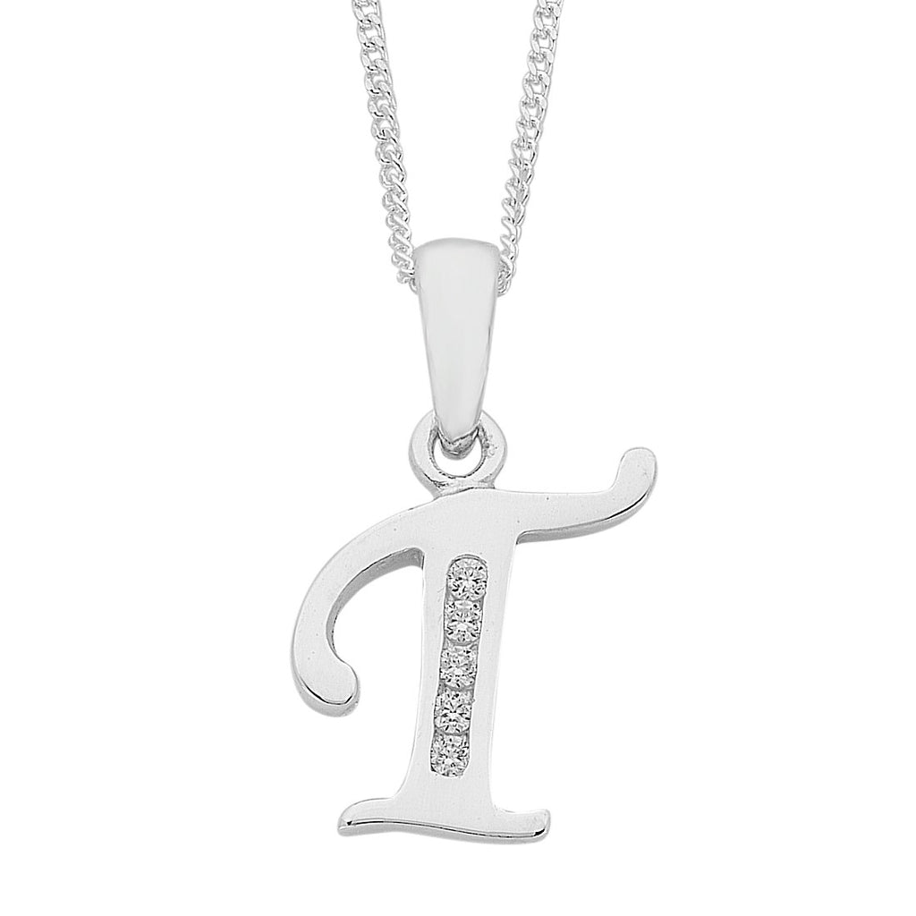 45cm Sterling Silver Cubic Zirconia Initial Necklace - Most Initials Available