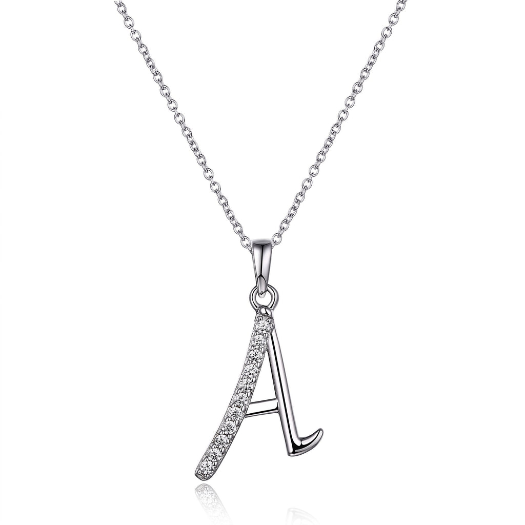 45cm Sterling Silver Cubic Zirconia Initial Necklace - Most Initials Available