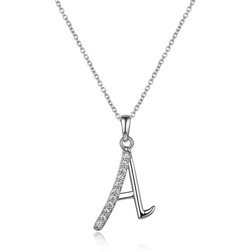 45cm Sterling Silver Cubic Zirconia Initial Necklace - Most Initials Available
