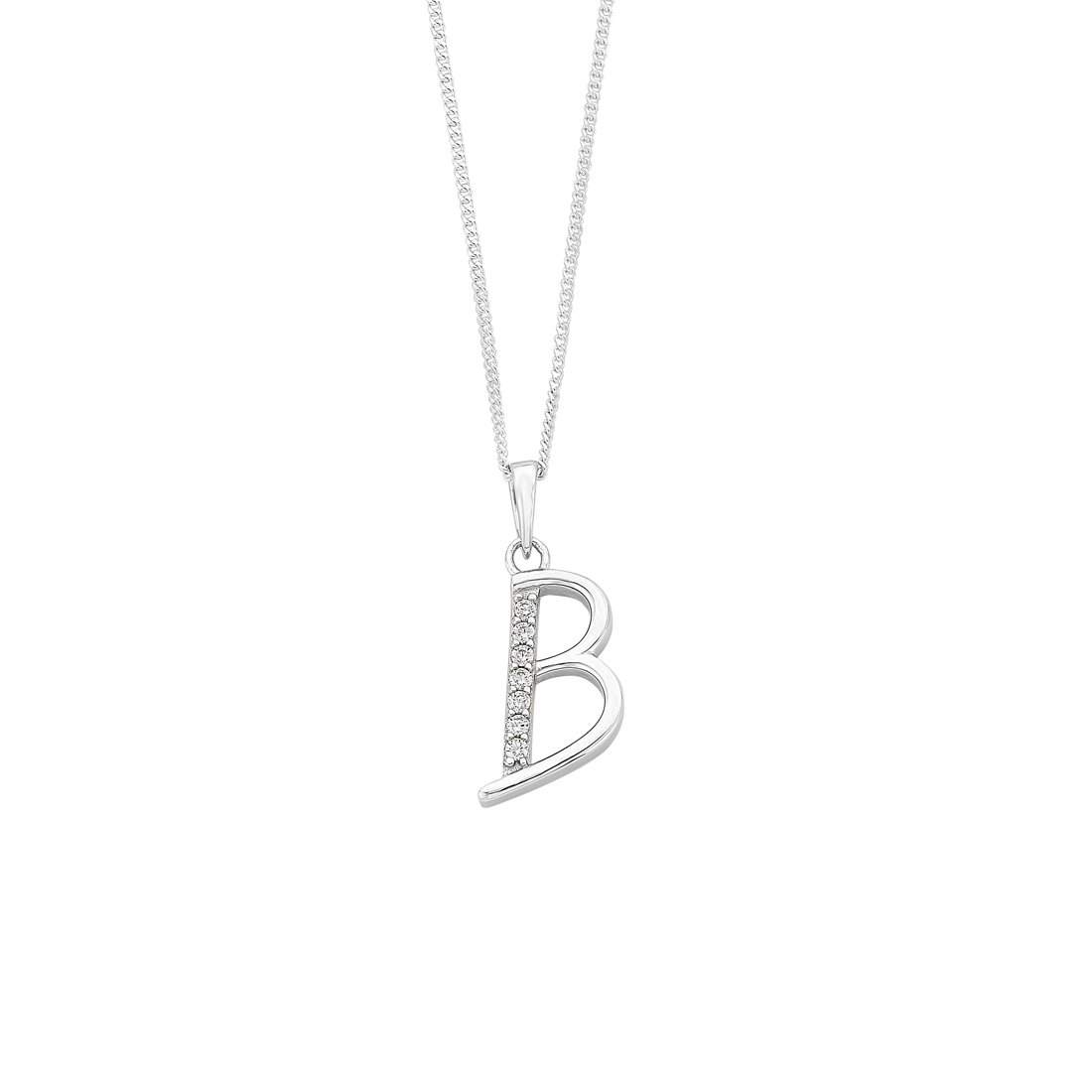 45cm Sterling Silver Cubic Zirconia Initial Necklace - Most Initials Available