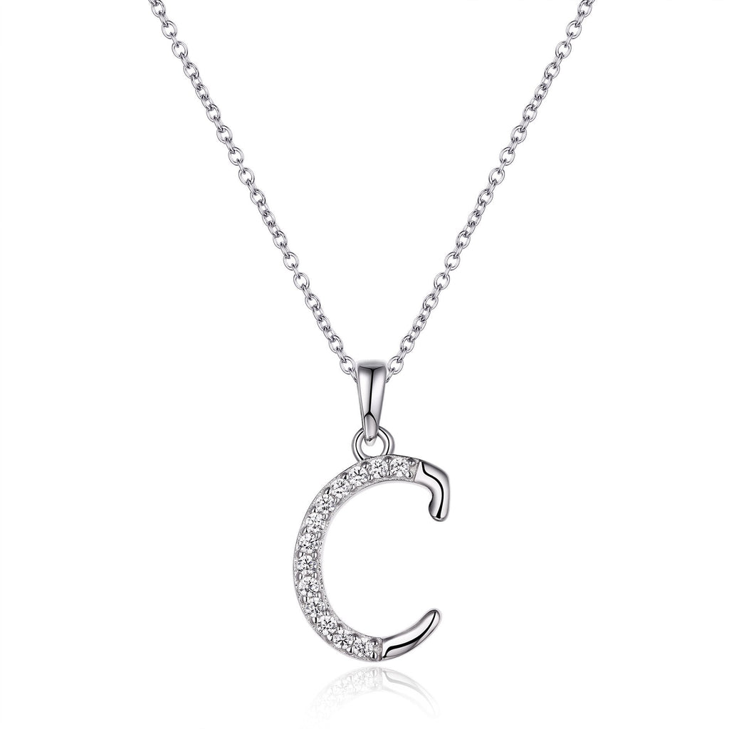 45cm Sterling Silver Cubic Zirconia Initial Necklace - Most Initials Available