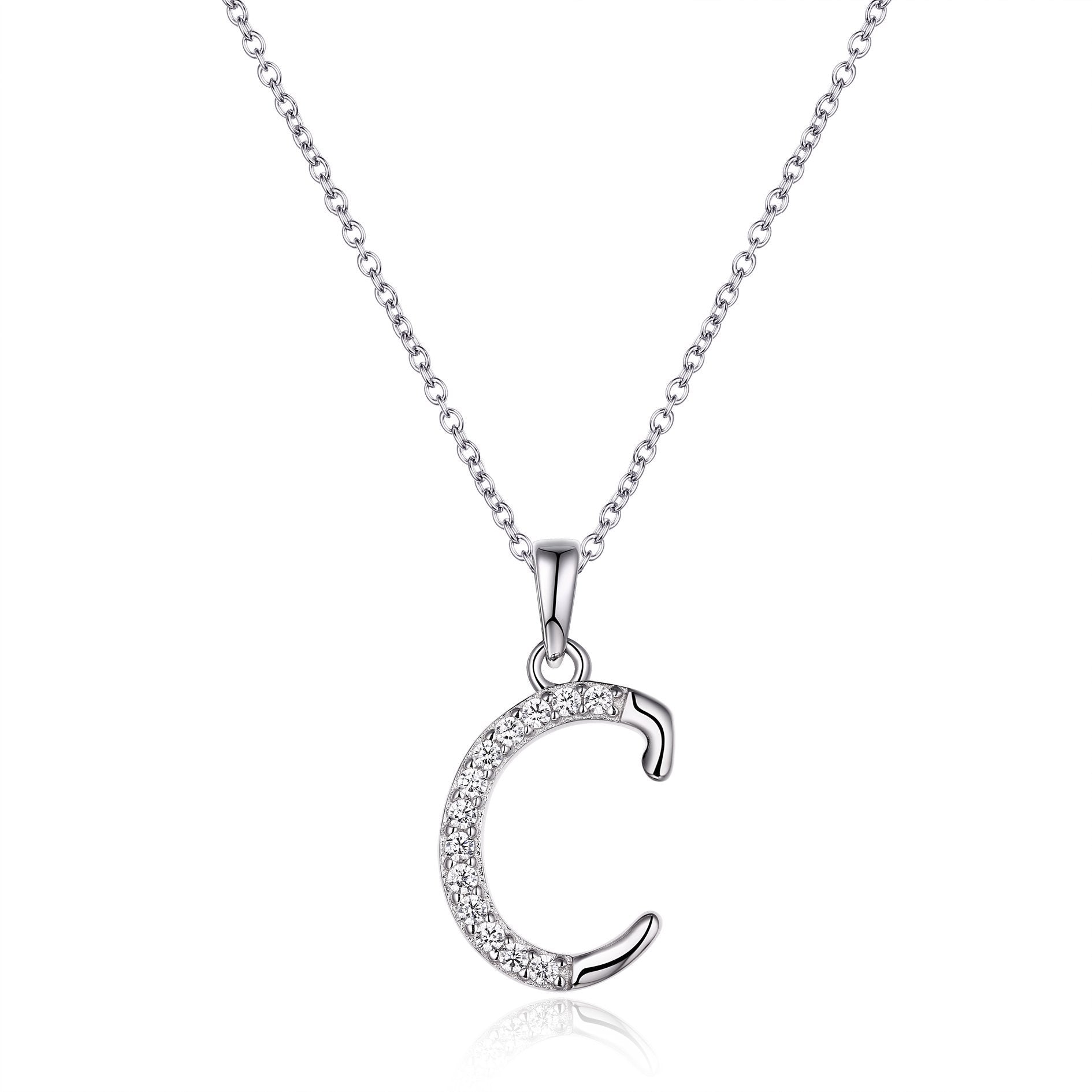 45cm Sterling Silver Cubic Zirconia Initial Necklace - Most Initials Available