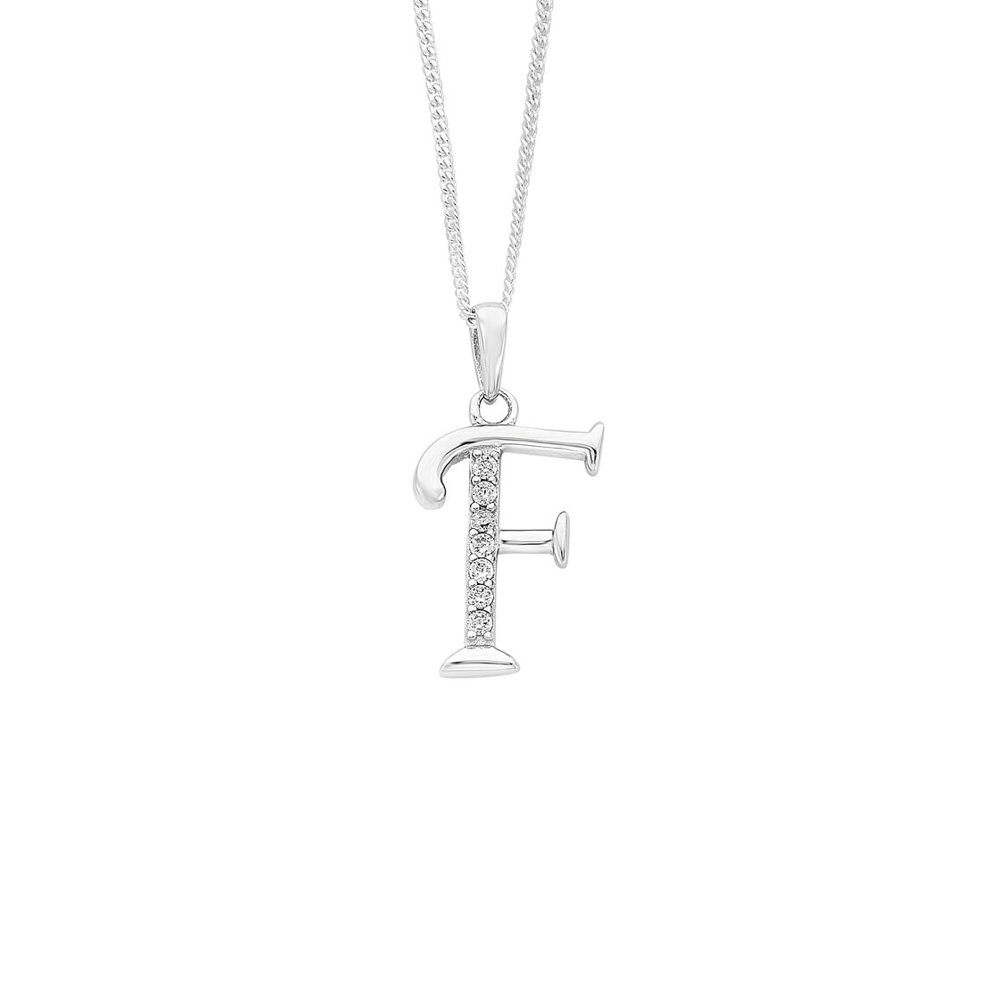 45cm Sterling Silver Cubic Zirconia Initial Necklace - Most Initials Available