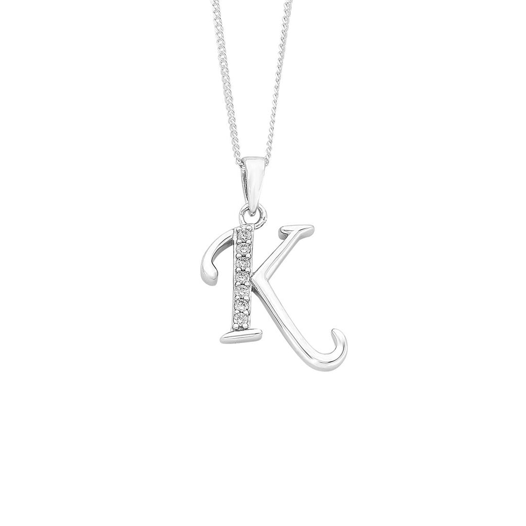 45cm Sterling Silver Cubic Zirconia Initial Necklace - Most Initials Available