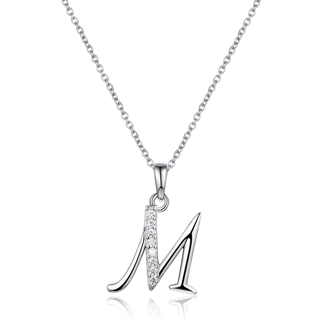 45cm Sterling Silver Cubic Zirconia Initial Necklace - Most Initials Available