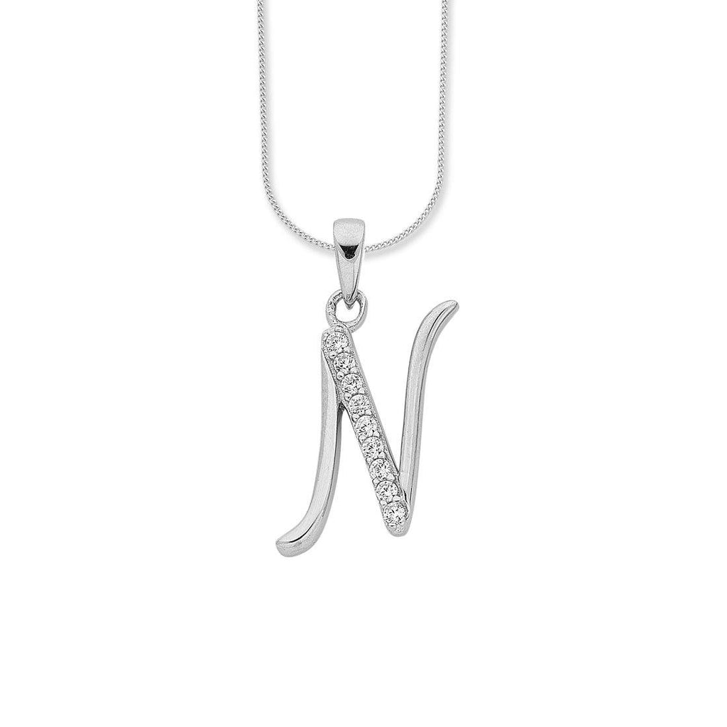45cm Sterling Silver Cubic Zirconia Initial Necklace - Most Initials Available