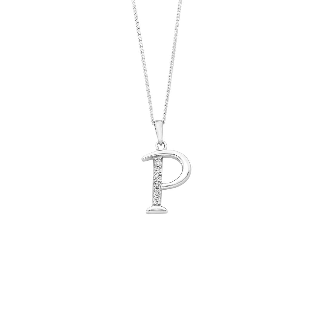 45cm Sterling Silver Cubic Zirconia Initial Necklace - Most Initials Available