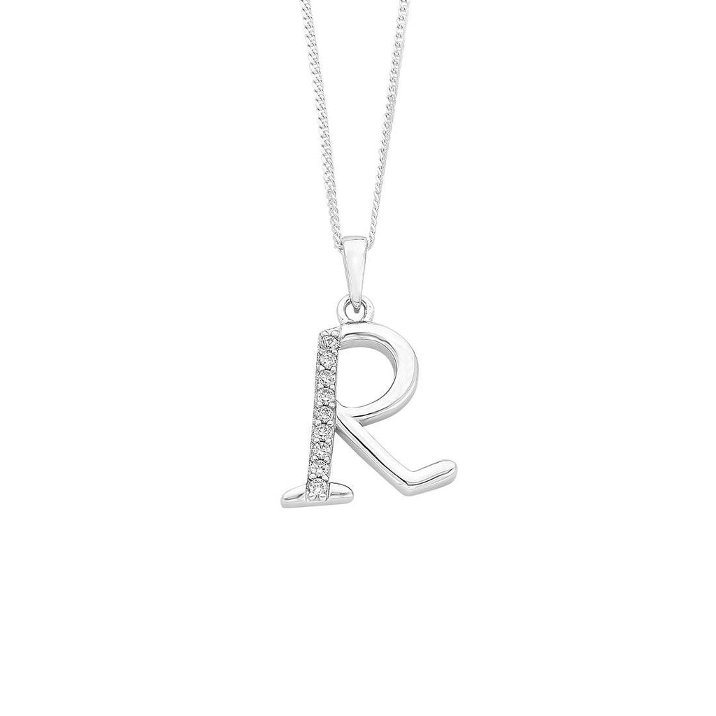 45cm Sterling Silver Cubic Zirconia Initial Necklace - Most Initials Available