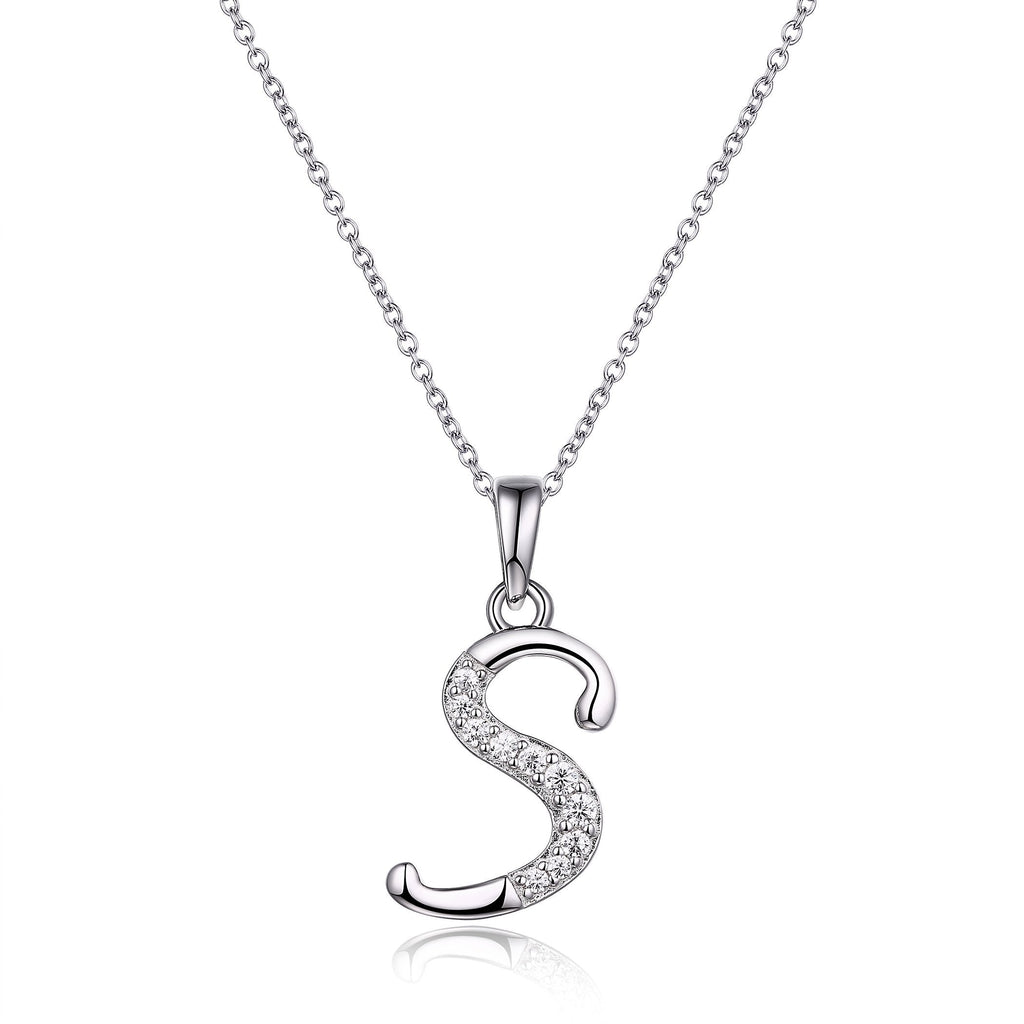 45cm Sterling Silver Cubic Zirconia Initial Necklace - Most Initials Available