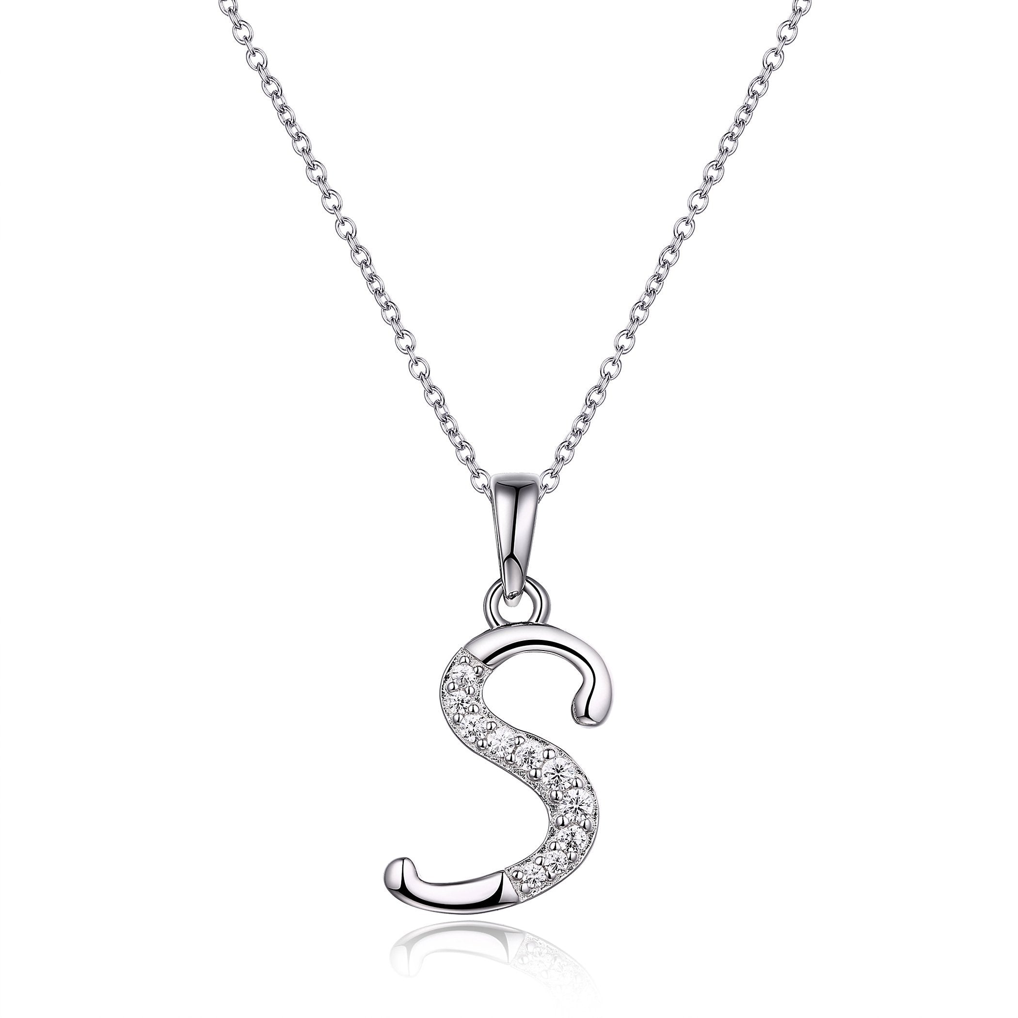45cm Sterling Silver Cubic Zirconia Initial Necklace - Most Initials Available